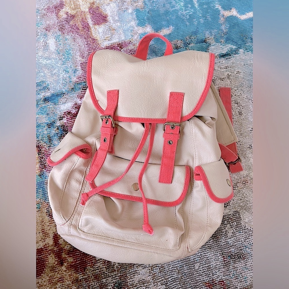 Mossimo supply Co target faux leather tan bright coral backpack drawstring bag